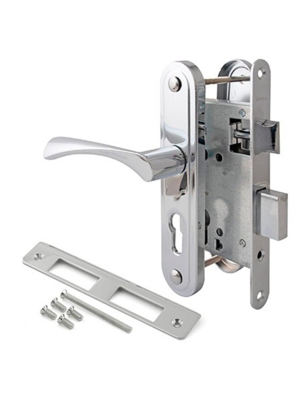 Замок врезной Apecs, 1623-CR, 13912, ручка в комплекте, цилиндровый, универсальный, хром