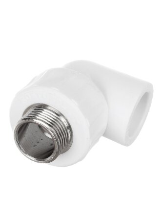 Уголок комбинированный полипропилен, d25х3/4", наружная резьба, белый, РосТурПласт