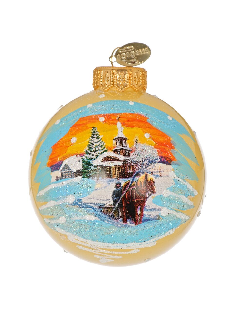 Елочный шар Зима. Крестьянин, 8 см, стекло, КУ-80-234128