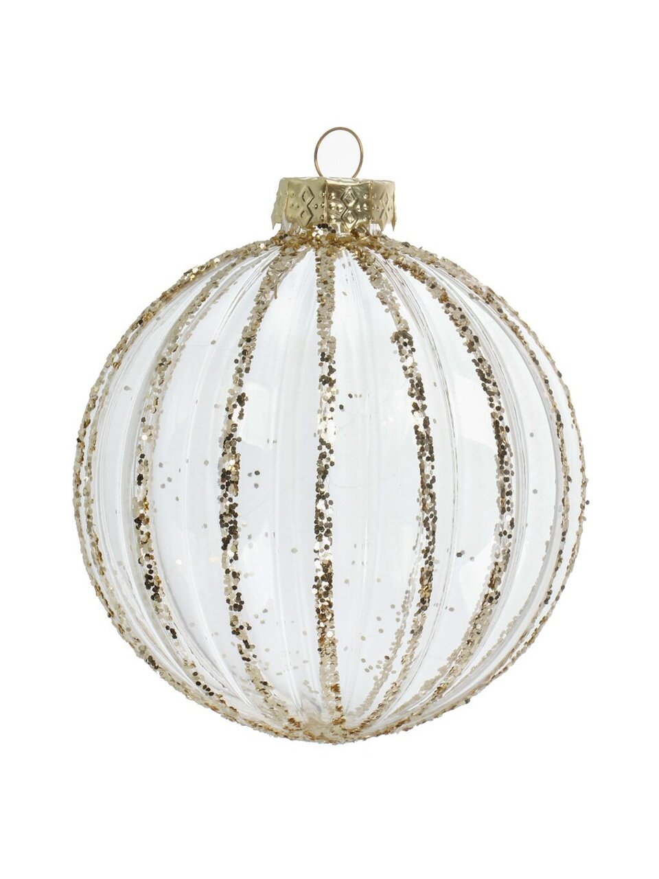 Елочный шар Грани, прозрачный, золото, 10 см, стекло, F010021
