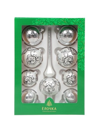 Набор елочных украшений Елочка, Серебристый, 9 шт, белый, стекло, C1322