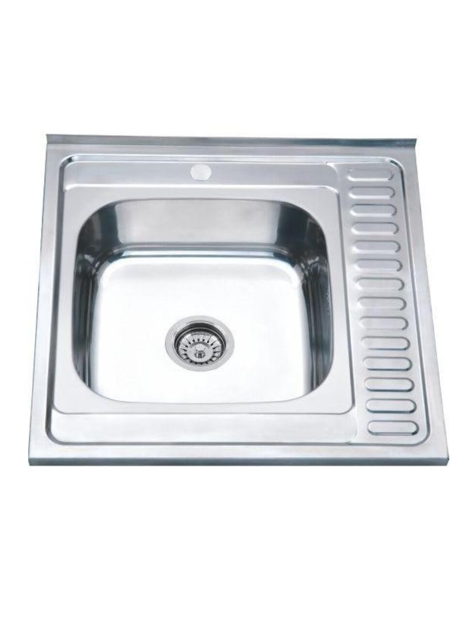 Мойка кухонная накладная, РМС, нержавеющая сталь, 600х600 мм, 0.6 мм, левый + сифон, MG6-6060L