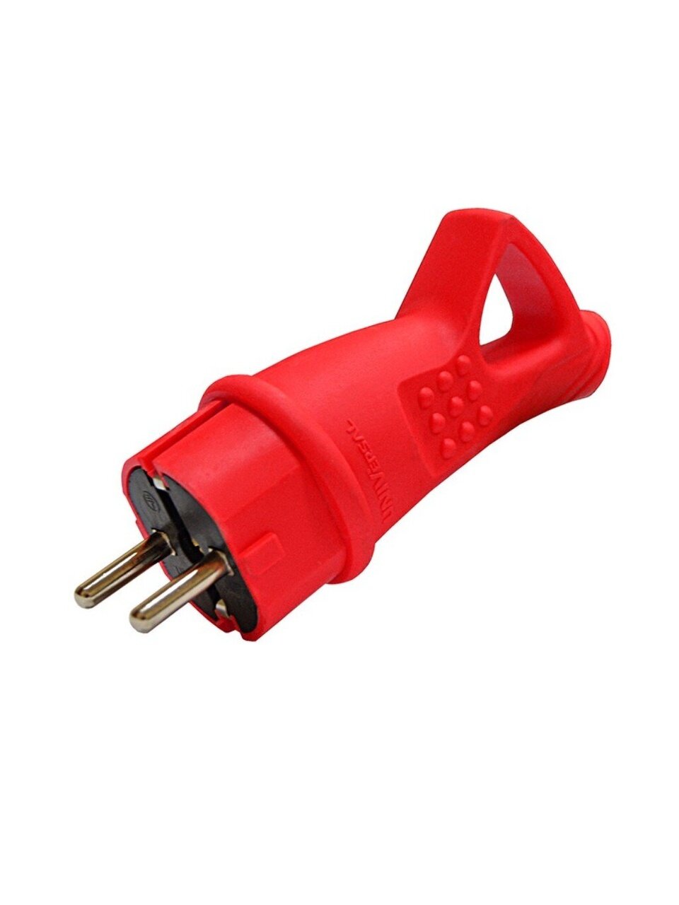 Вилка прямая, с заземлением, 16 А, IP44, 250 В, однофазная, каучук, с ушком, красная, UNIVersal, 3071