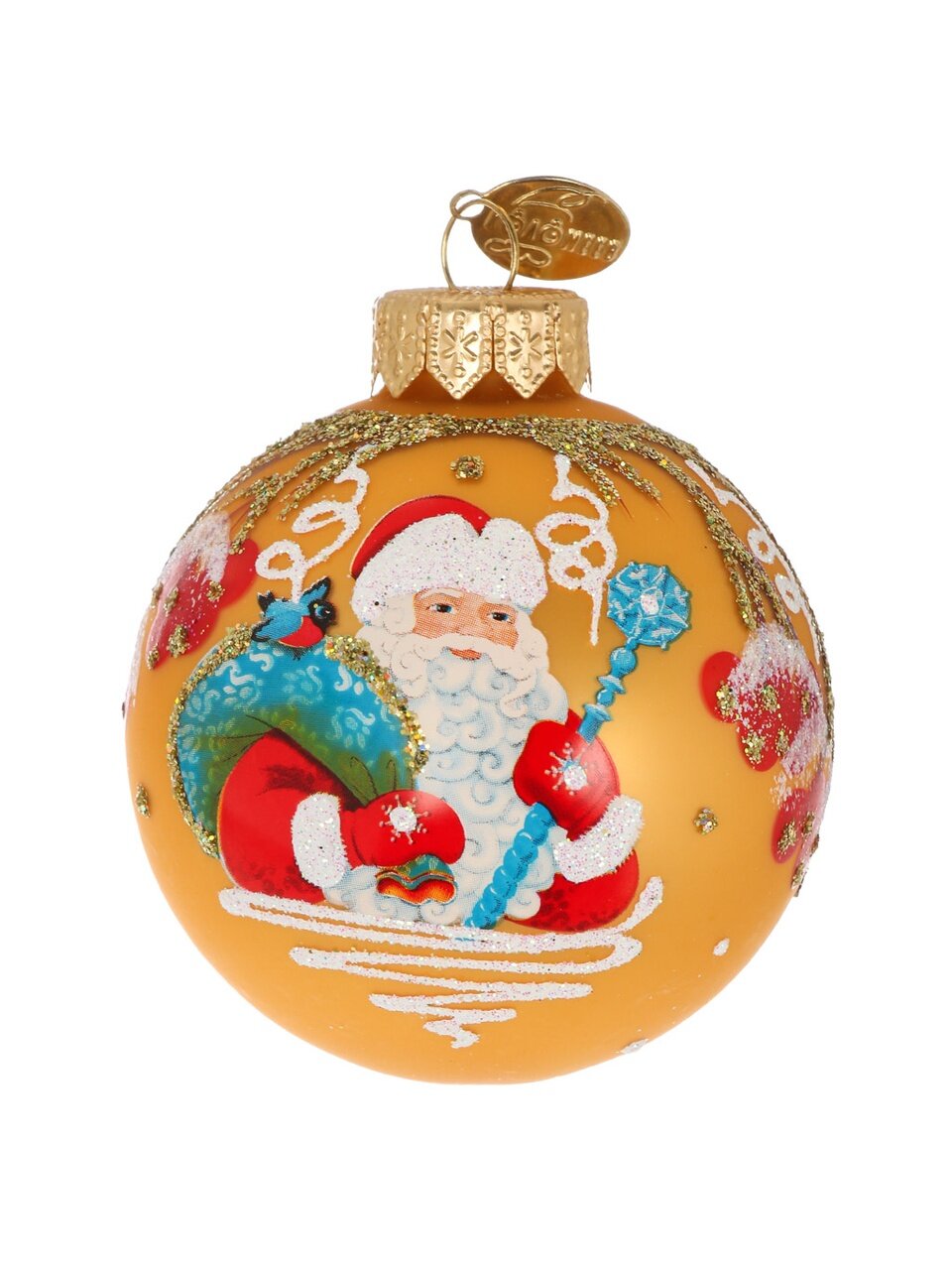 Елочный шар Праздничный Дед Мороз, 6.5 см, стекло, КУ-65-254006