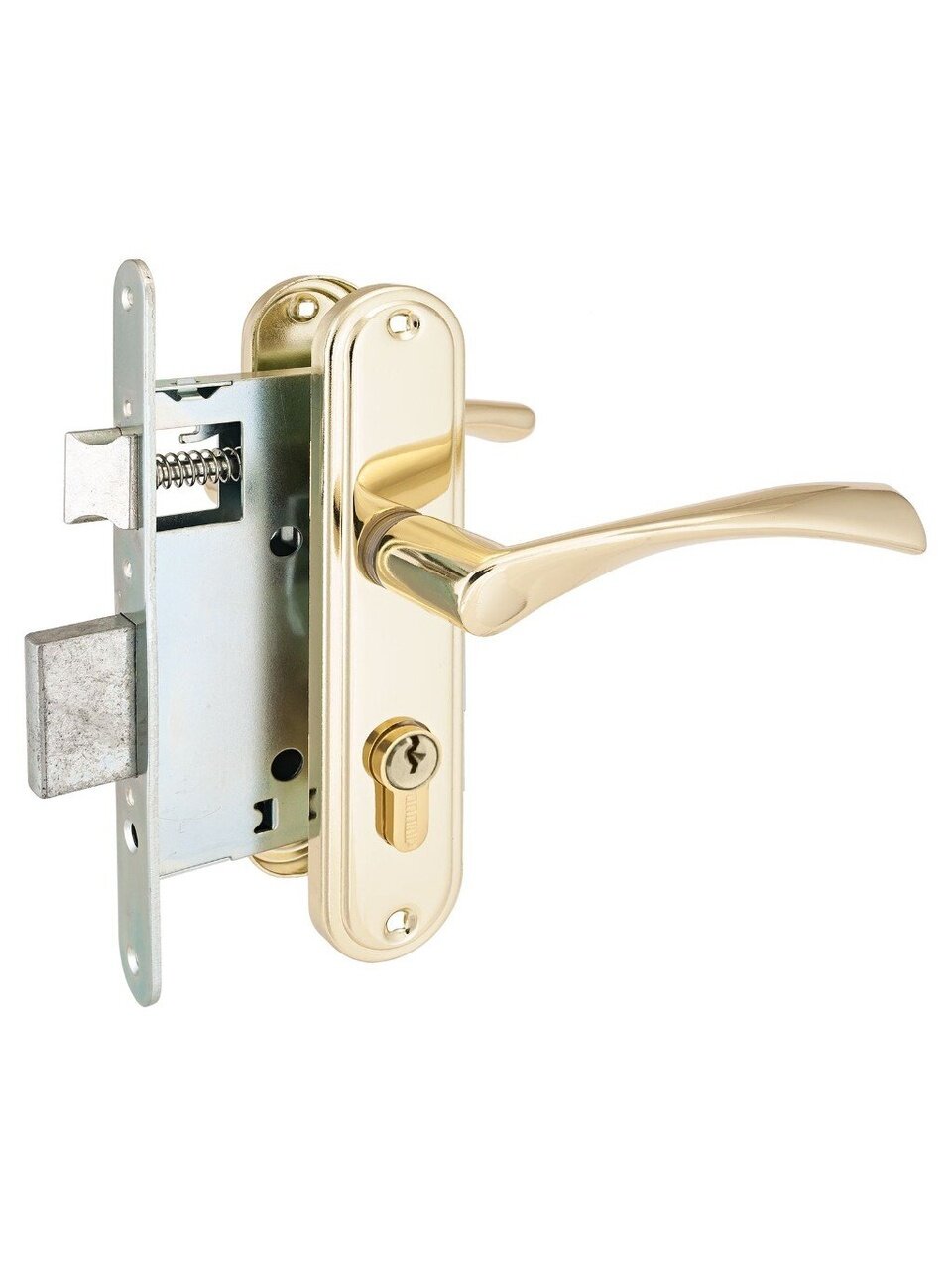 Замок врезной Аллюр, ЗВ 4-103 GP, 9230, ручка в комплекте, цилиндровый, латунь