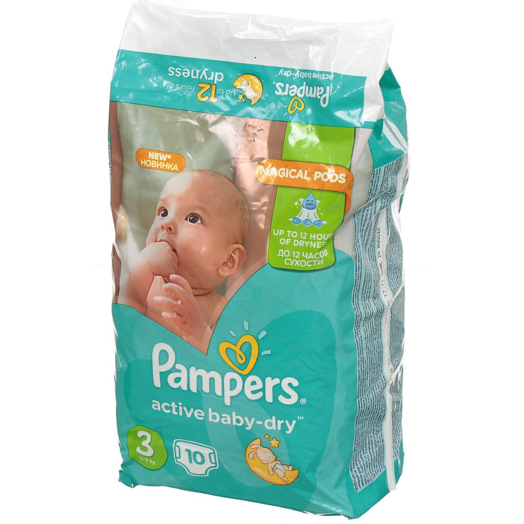 Подгузники детские Pampers, Active Baby Dry Midi, р. 3, 4 - 9 кг, 10 шт, унисекс