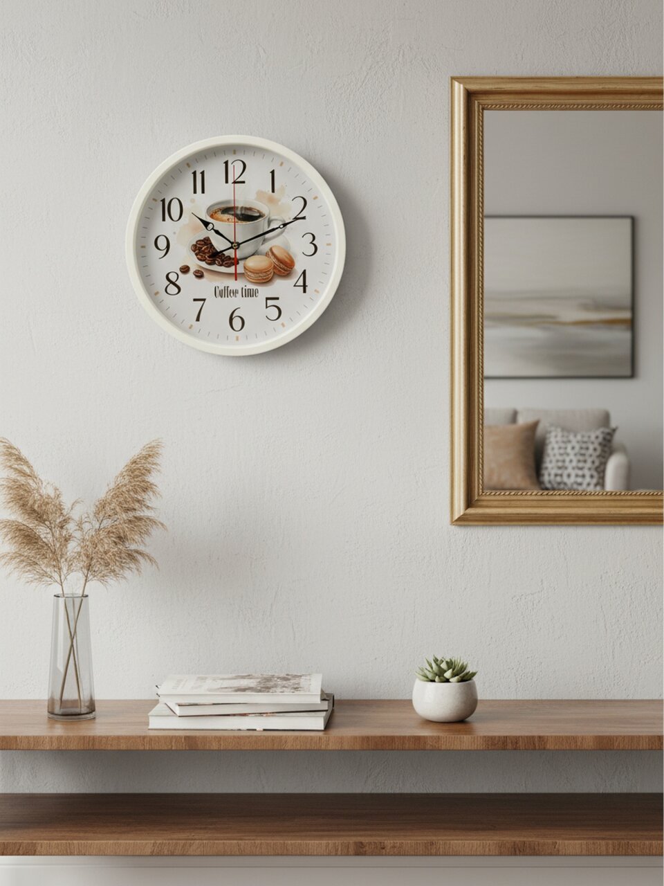 Часы настенные, кварцевые, 30 см, основание белое, круглые, Рубин, Кофе, 3027-028