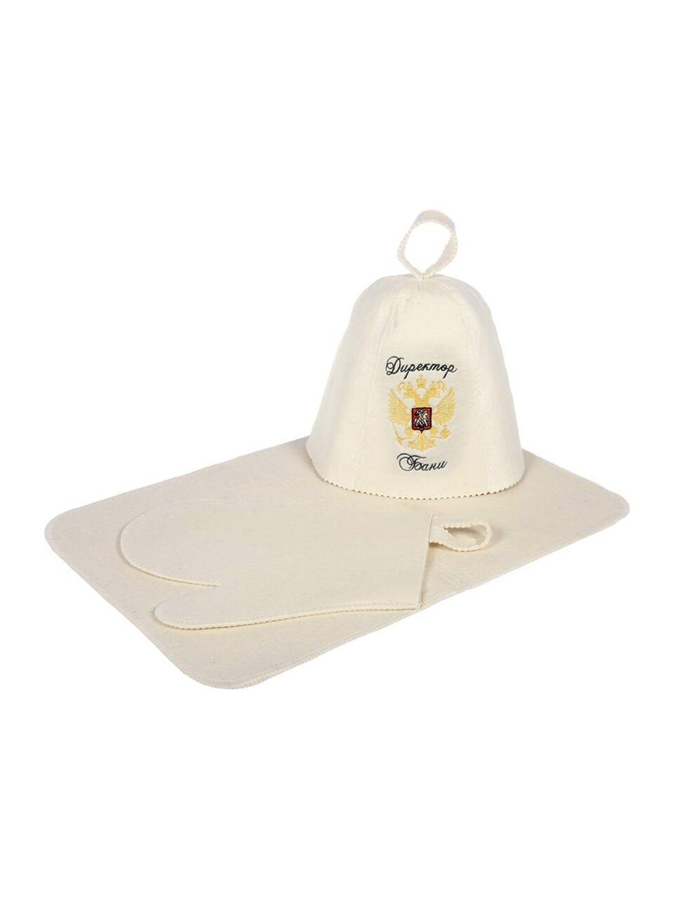 Набор для бани 3 предмета, шапка, рукавица, коврик, 100% шерсть, Банные штучки, Директор бани, 41123