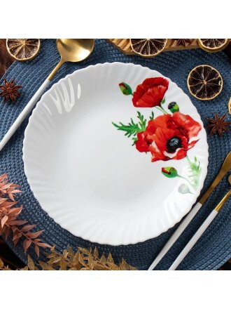 Тарелка обеденная, стеклокерамика, 24 см, круглая, Алый мак, Daniks, LHP95/K1929