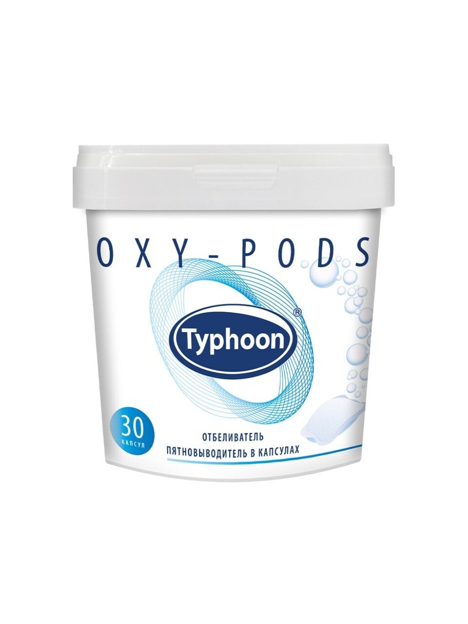 Пятновыводитель-отбеливатель Typhoon, капсулы, для белья, кислородный, 30 шт, 393644