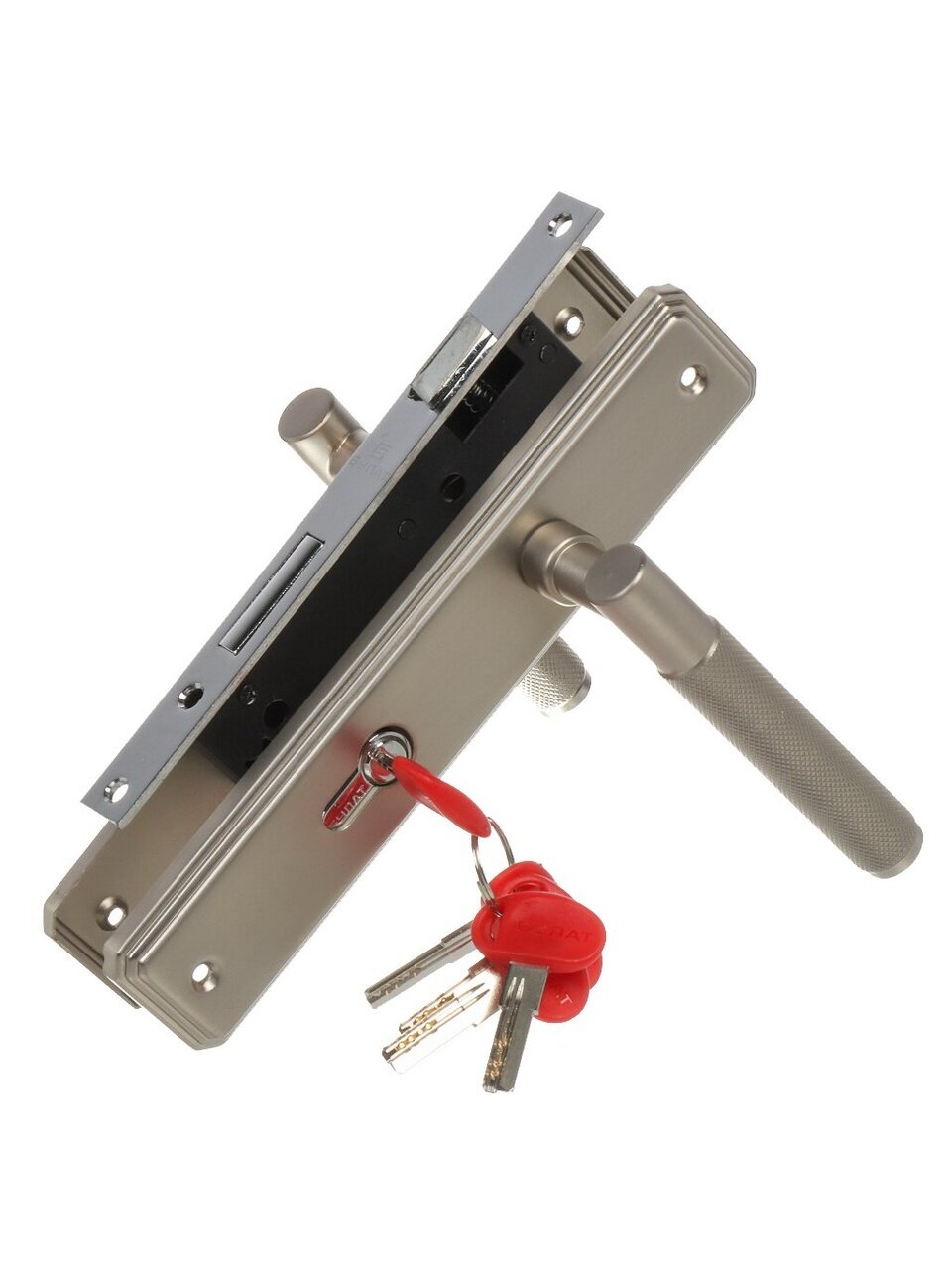 Замок врезной Булат, ЗВ4-1.70.02.08 Ферона, 15 407, ручка в комплекте, цилиндровый, 5 ключей, никель