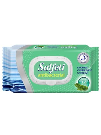 Салфетки влажные Salfeti, антибактериальные, 72 шт, с пластиковым клапаном, 48397