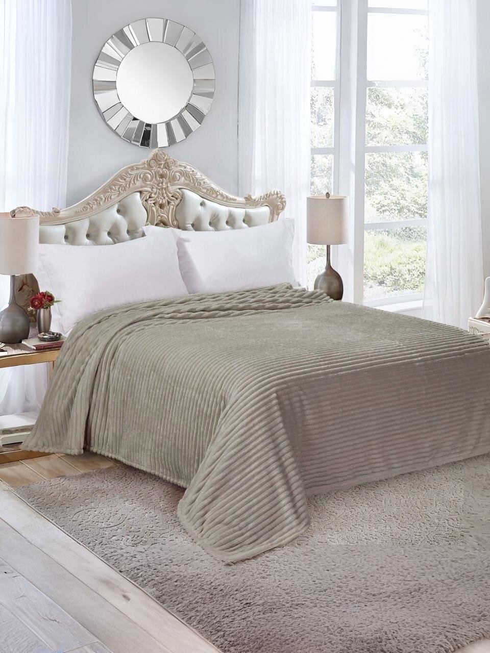 Плед евро, 200х220 см, велсофт жаккард, 100% полиэстер, Silvano, Полоски, мокко, JAC 2