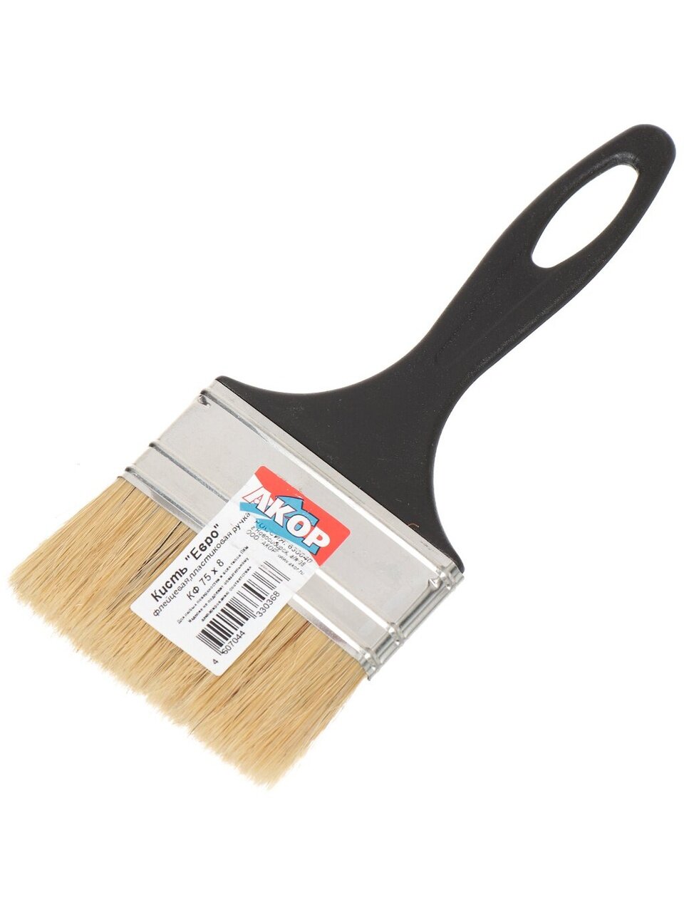 Кисть плоская, Акор, Евро, 8х75 мм, натуральная щетина, рукоятка пластик, 120 08 075