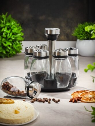 Набор для специй нержавеющая сталь, 7 шт, на подставке, серебристый, Y3-963