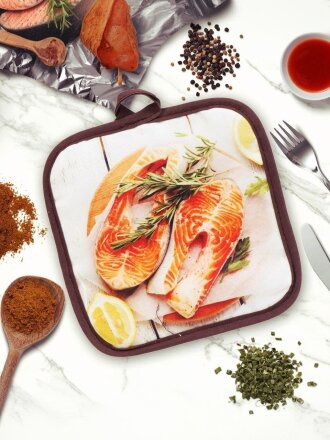 Прихватка 18х18 см, 100% полиэстер, Стейки из лосося, Y9-183