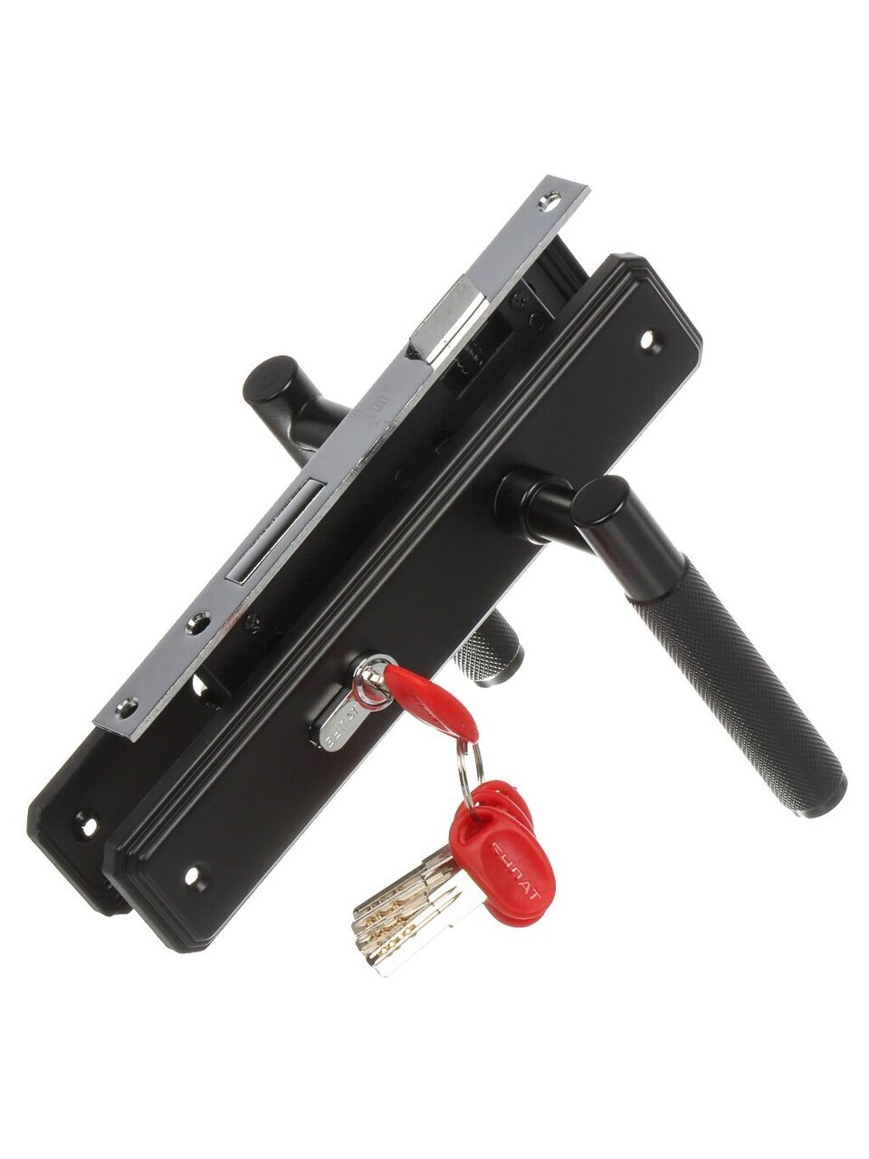 Замок врезной Булат, ЗВ4-1.70.02.02 Ферона, 15 408, ручка в комплекте, цилиндровый, 5 ключей, черный