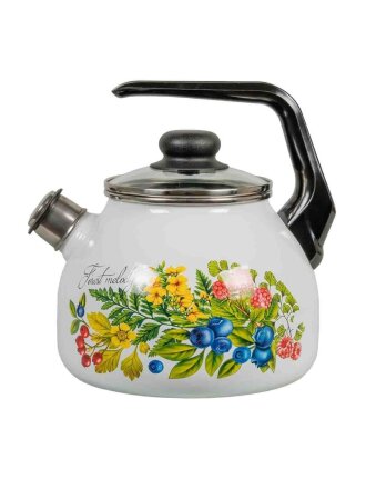 Чайник сталь, эмалированное покрытие, 3 л, со свистком, ручка консольная, СтальЭмаль, Лесная мелодия, индукция, 4с209я