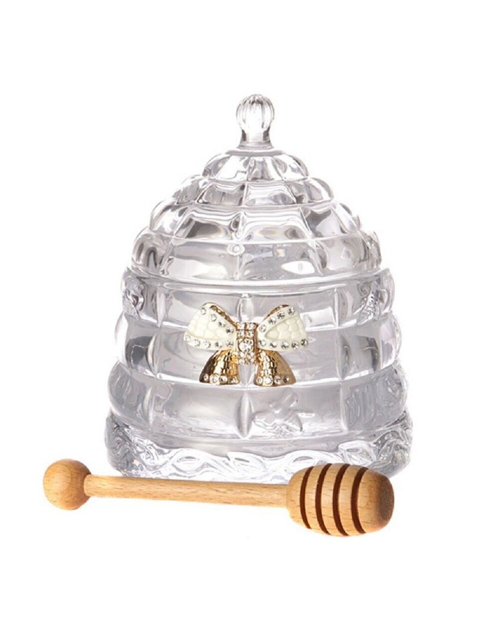 Банка для меда и варенья, стекло, 11 см, с крышкой, с ложкой, Муза с бантиком