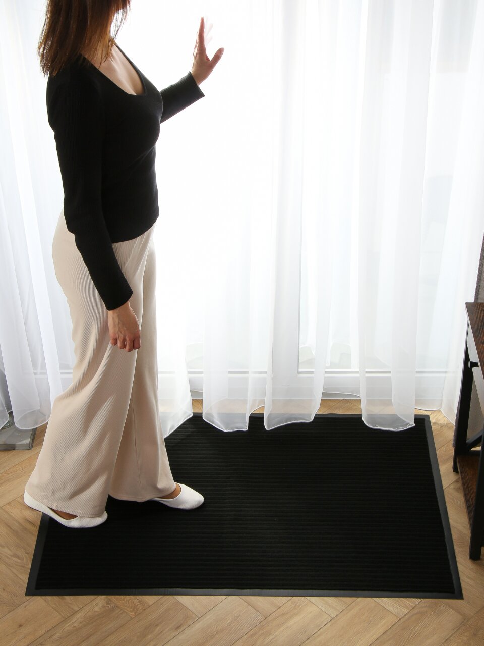 Коврик грязезащитный, 80х120 см, прямоугольный, резина, с ковролином, ребристый, черный, 35-063/w