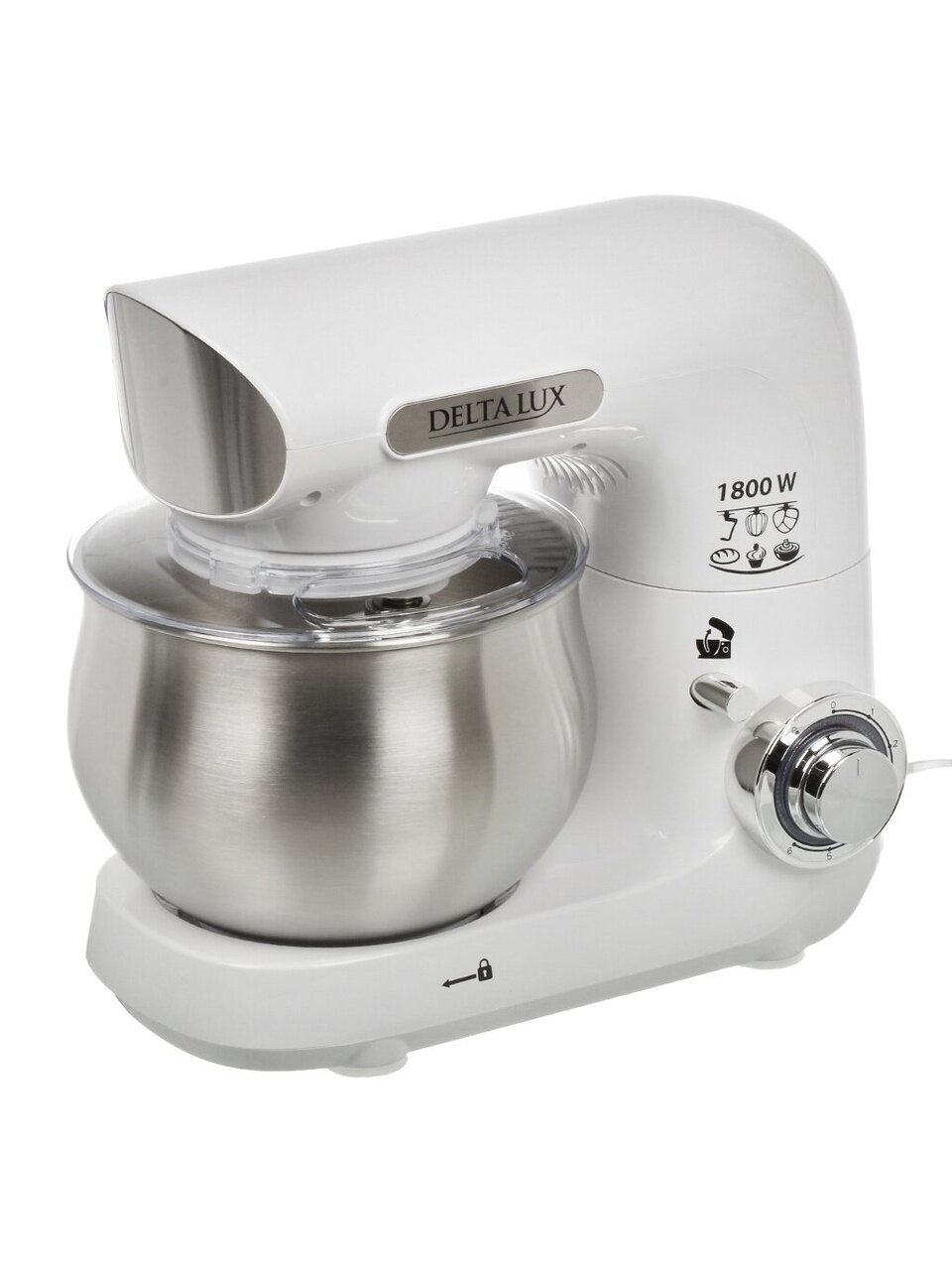 Миксер планетарный Delta Lux, DE-7902P, 5 л, 1800 Вт, 6 скоростей, белый