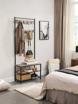 Вешалка в прихожую 70х32х175 см, металл, полка для обуви, 80 кг, Лофт, HSR41MB