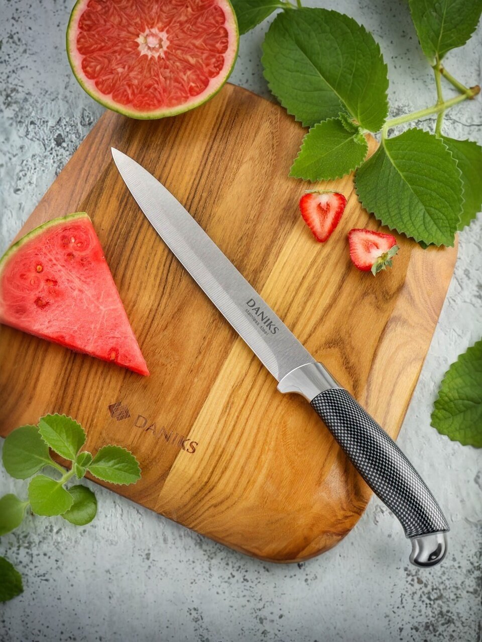 Нож кухонный Daniks, Оптима, разделочный, нержавеющая сталь, 20 см, рукоятка пластик, YW-A639-SL