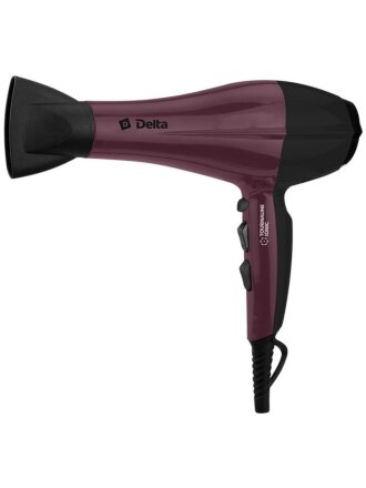 Фен Delta, DL-0937, 2000 Вт, холодный обдув, 3 режима, 2 скорости, черный с бордо
