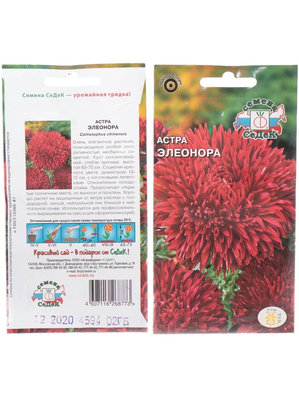 Семена Цветы, Астра, Элеонора, 0.2 г, цветная упаковка, Седек