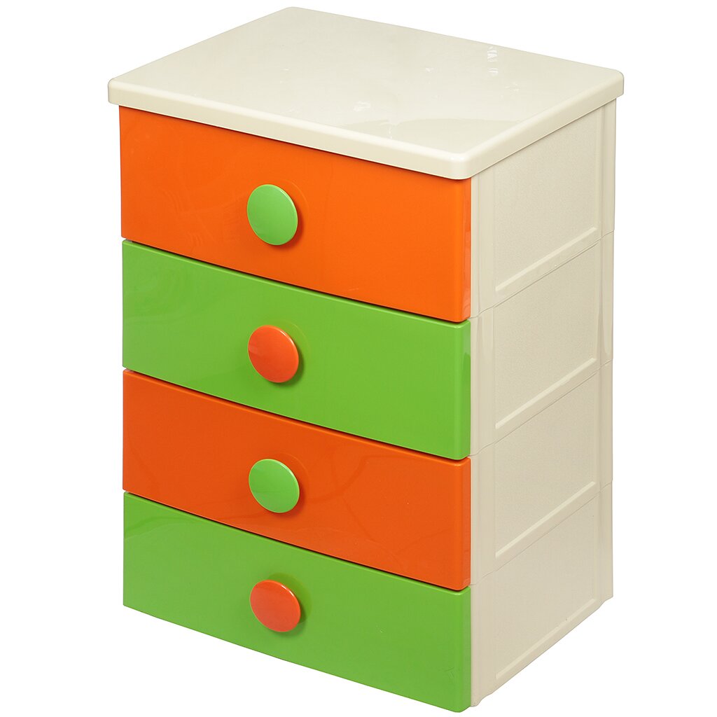 Комод детский 4 ящика, 57х42.5х83 см, оранжево-салатовый, Элластик-Пласт