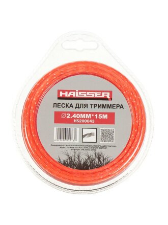 Леска для триммера 2.4 мм, 15 м, квадрат, Haisser, витая