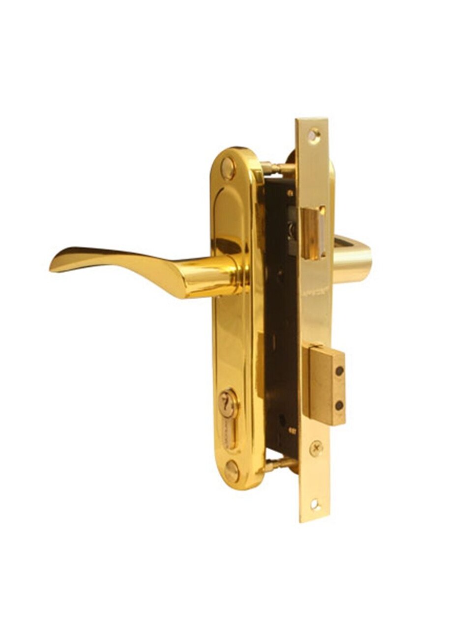 Замок врезной Apecs, 1223/60-G, 15577, ручка в комплекте, цилиндровый, золотой