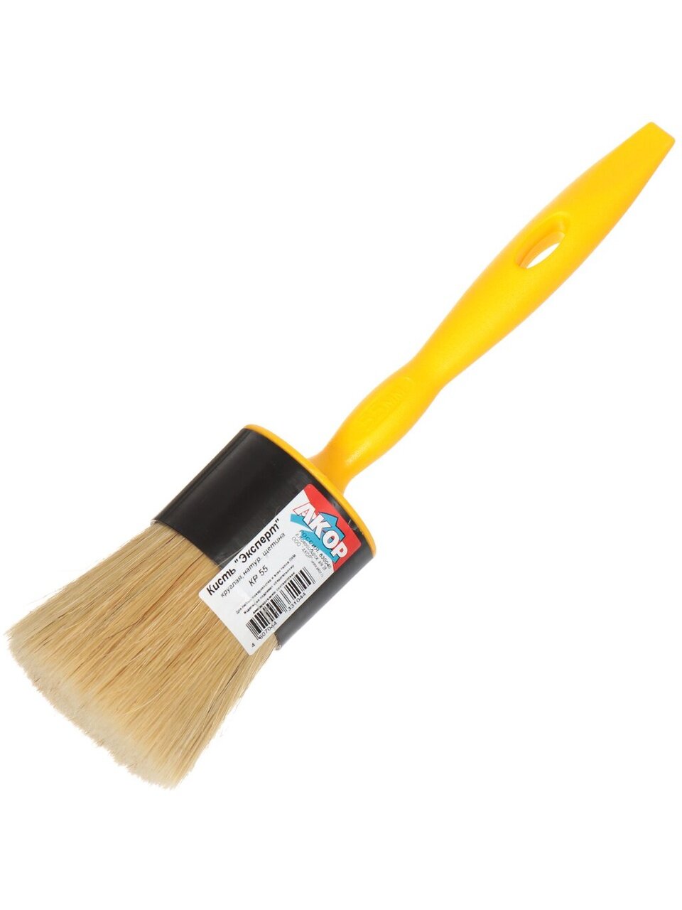 Кисть круглая, Акор, Эксперт, диаметр 55 мм, натуральная щетина, рукоятка пластик, 140 00 055
