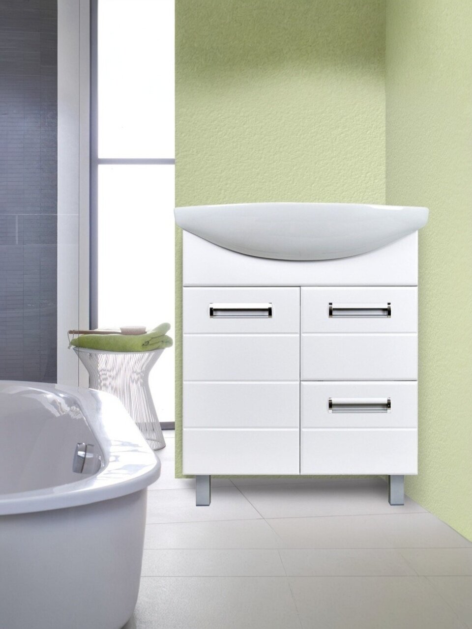 Тумба Doratiz, Балтика 70, 65х32 см, 1 дверь, 2 ящика, напольная, под умывальник, белая, 9912.497