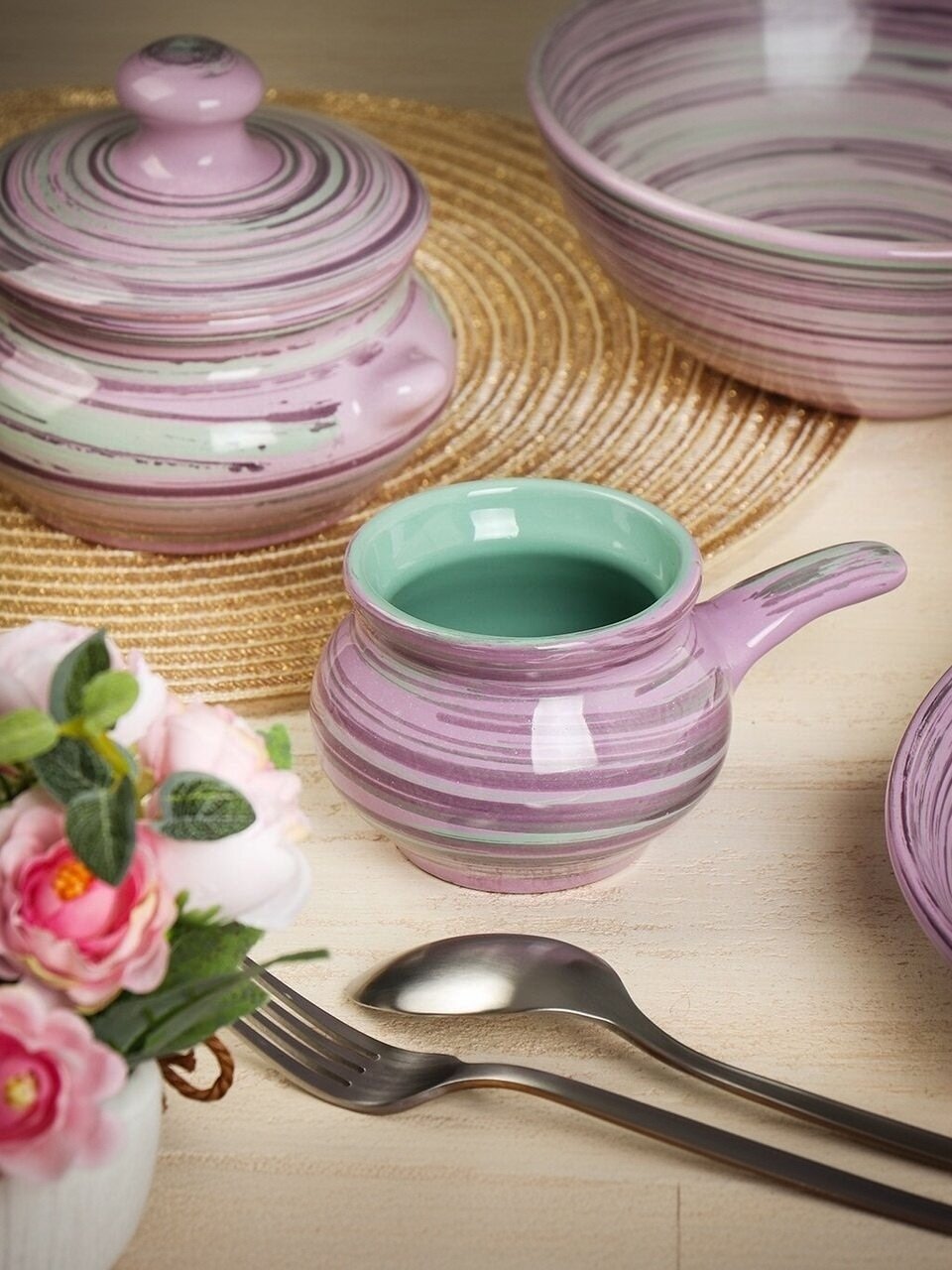 Кокотница керамика, 7 см, 0.25 л, круглая, Борисовская керамика, Лаванда Новарусса, ЛАВ00014325