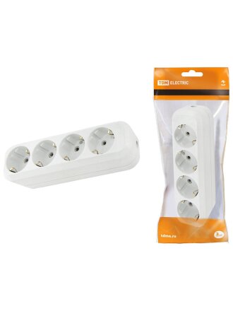 Корпус удлинителя 4 гнезда, 2 + 3, с заземлением, 16 А, белый, TDM Electric, SQ1806-0014