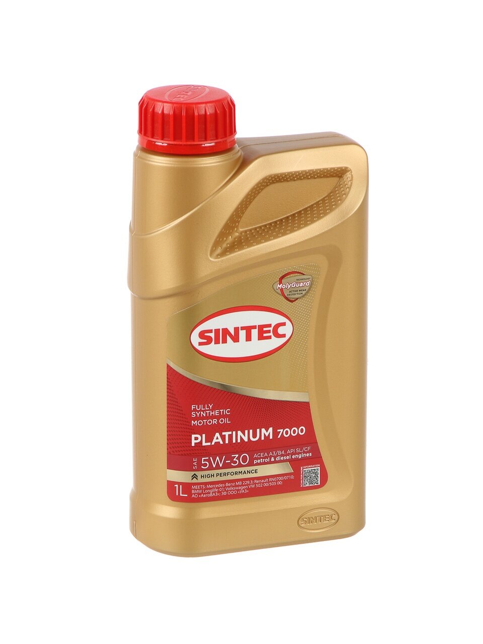 Масло моторное синтетическое, 5W30, Sintec, Platinum 7000, A3/B4 SL/CF, 1 л, 600143