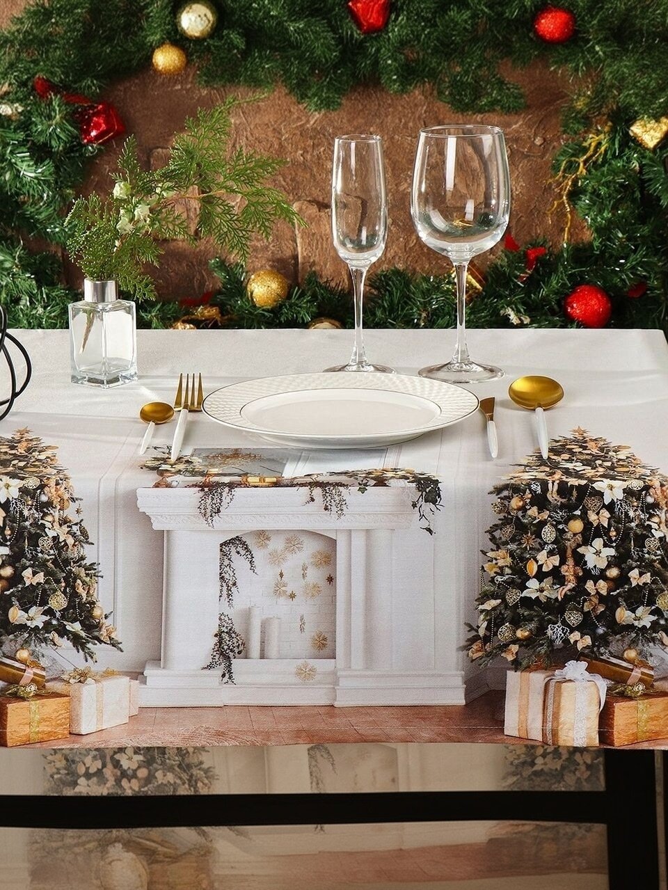 Скатерть 145х180 см, 100% хлопок, Праздничный стол Новогодняя ёлка, AI-1504044