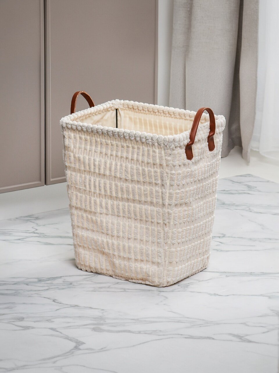 Корзина для хранения, 35х30х40 см, прямоугольная, фланель, белая, железный каркас, A190008