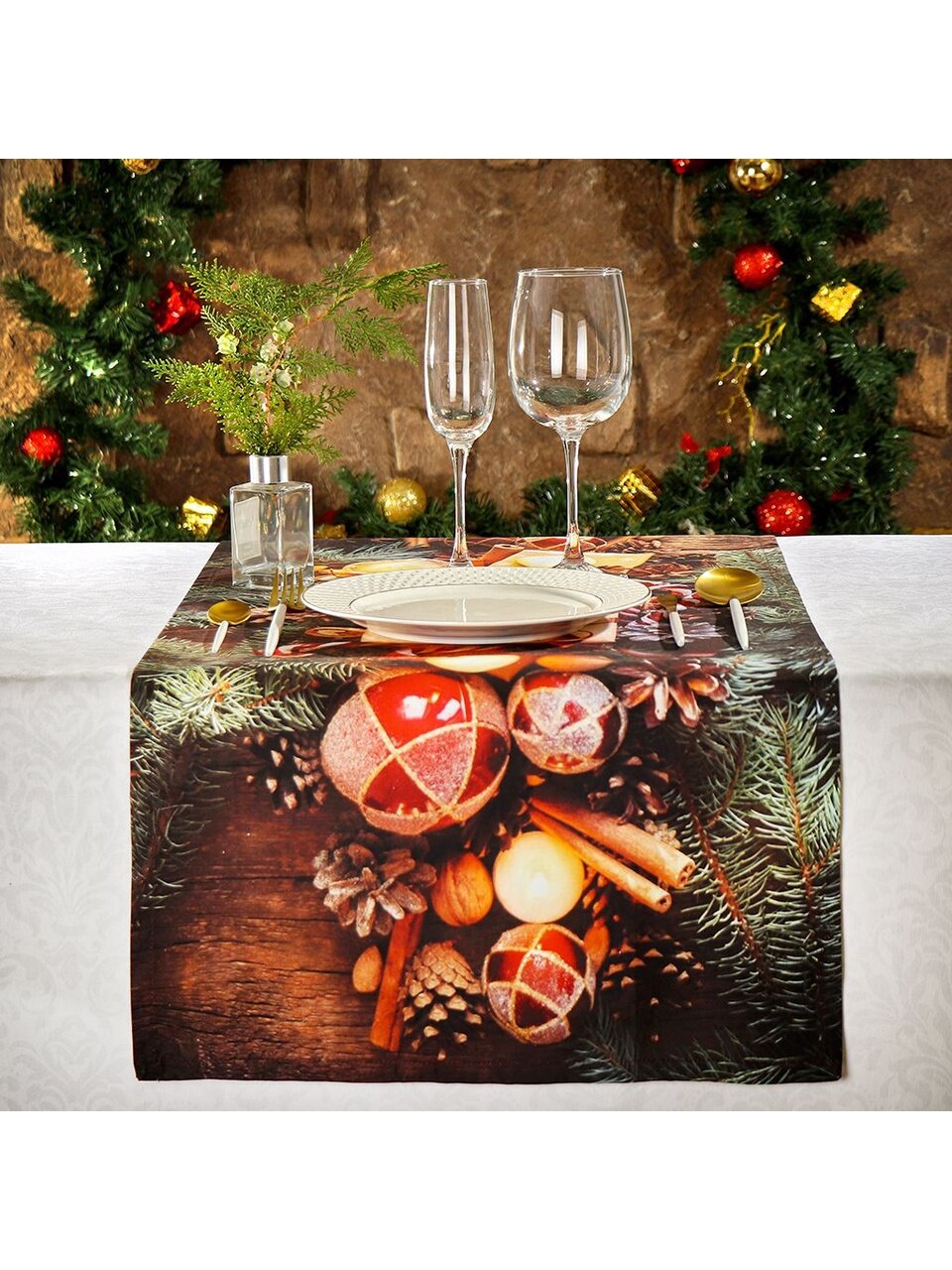 Дорожка для стола 45х180 см, 100% хлопок, 200 г/м2, Праздничный стол Новогодние подарки, AI-1504049