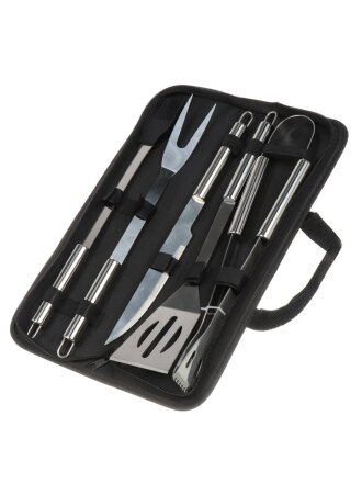 Набор для барбекю костровой, железо, 5 предметов, вилка, щипцы, лопатка, нож, щетка, Y9-282