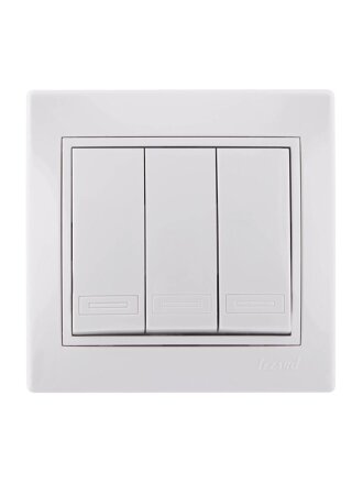 Выключатель скрытой установки, трехклавишный, без заземления, керамика, белый, со вставкой, Lezard, Mira, 701-0202-109