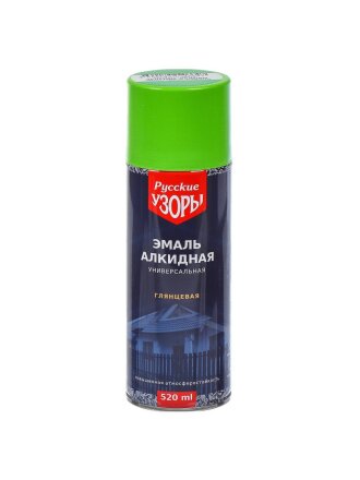 Эмаль аэрозольная, Русские узоры, универсальная, алкидная, глянцевая, зеленое яблоко, 520 мл