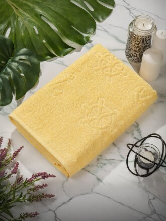 Полотенце пляжное 70х140 см, 375 г/м2, жаккард, Вышневолоцкий текстиль, Якоря, 307, светло-желтый/крем, Россия, Ж1-70140.1141.375
