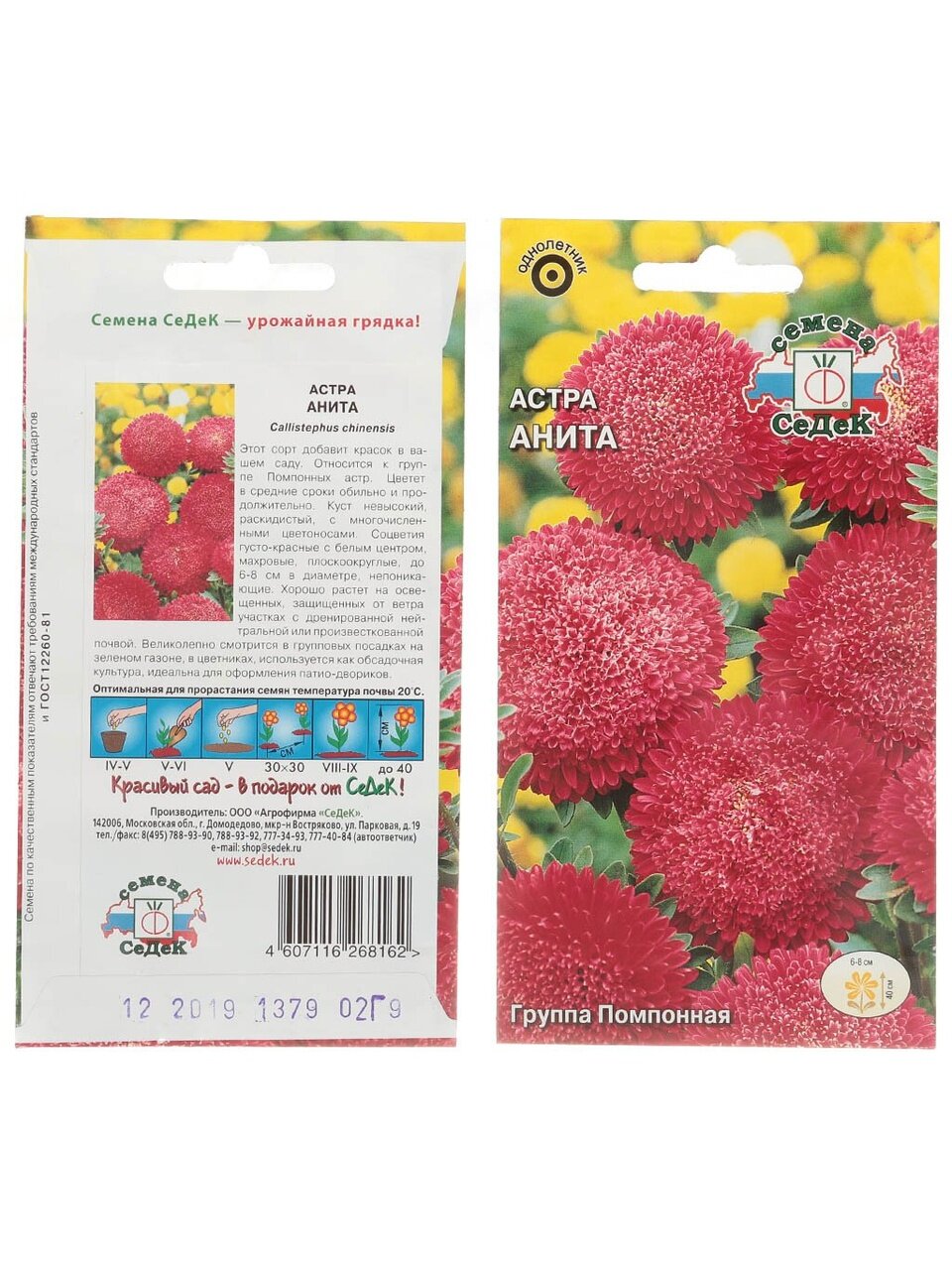 Семена Цветы, Астра, Анита, 0.2 г, цветная упаковка, Седек