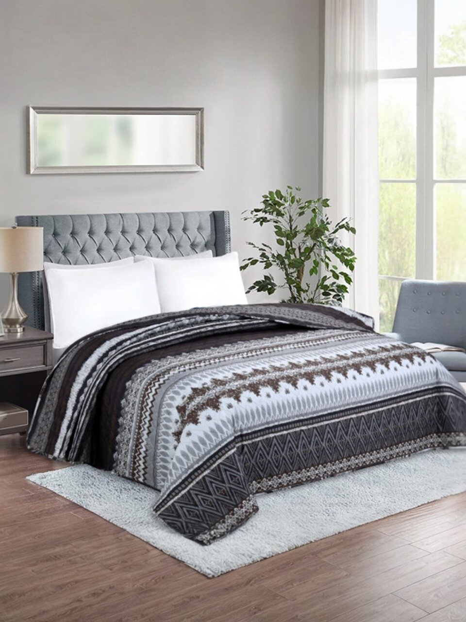 Покрывало евро, 220х200 см, 100% полиэстер, стеганое, Silvano, Мадонна, шоколадное, AI-2203004