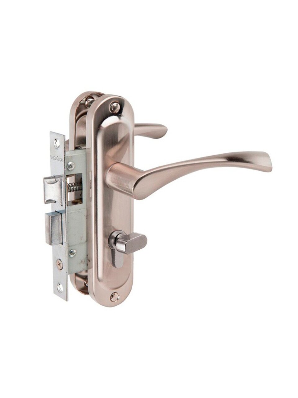 Замок врезной защелка, Vrata, 50/76-ЦМВ70, 210265, ручка в комплекте, цилиндровый, универсальный, никель