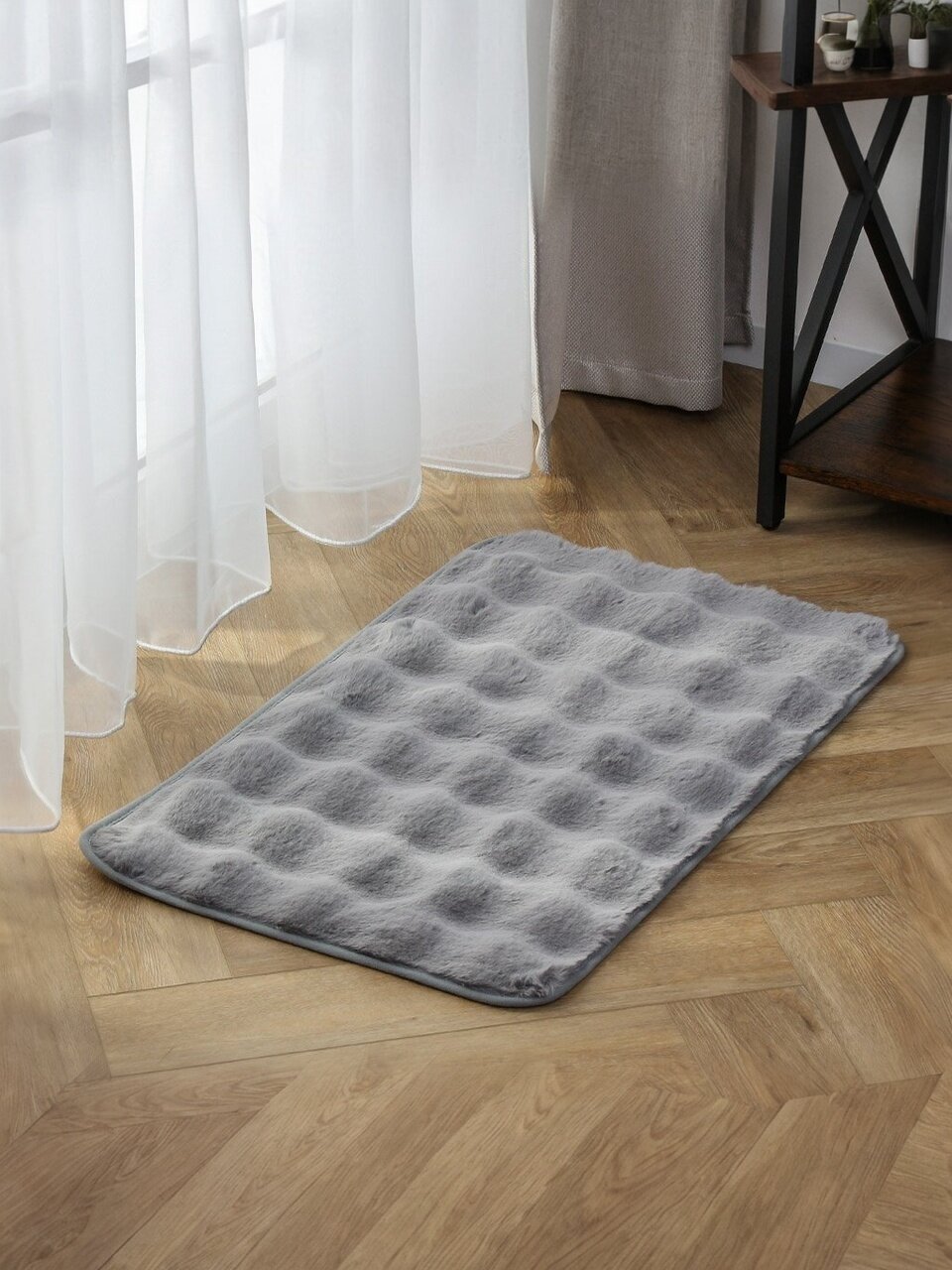 Коврик интерьерный 0.5х0.8 м, прямоугольный, голубой, искусственный мех, A090280