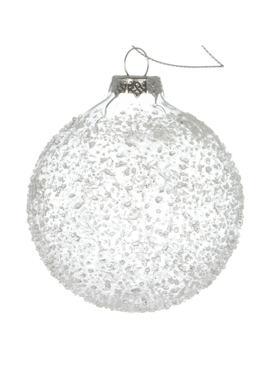 Елочный шар Иней, прозрачный, 8 см, стекло, Y4-9526