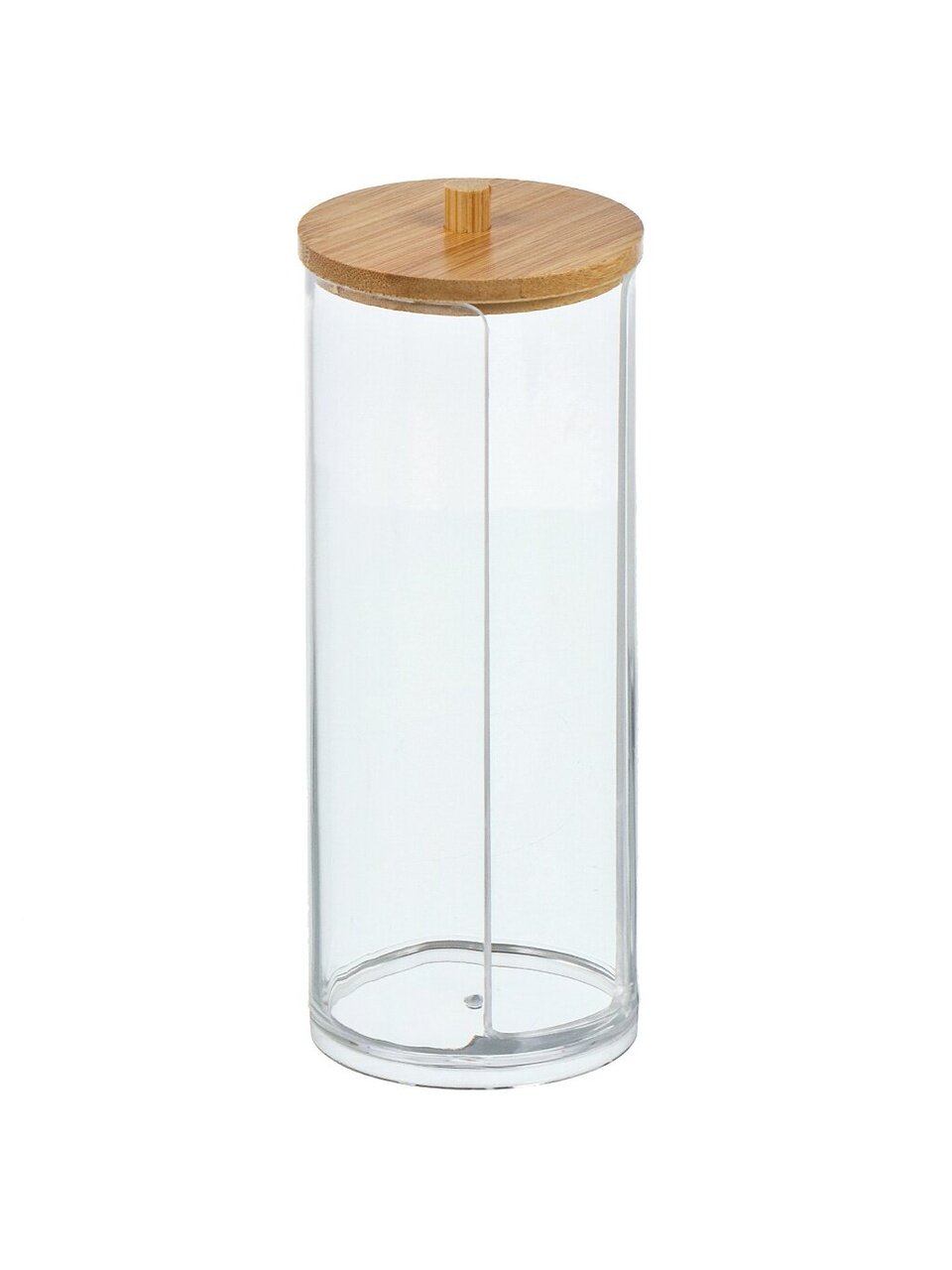 Контейнер для ватных дисков, 7.5х7.5х19 см, бамбуковая крышка, пластик, прозрачный, Y4-7849